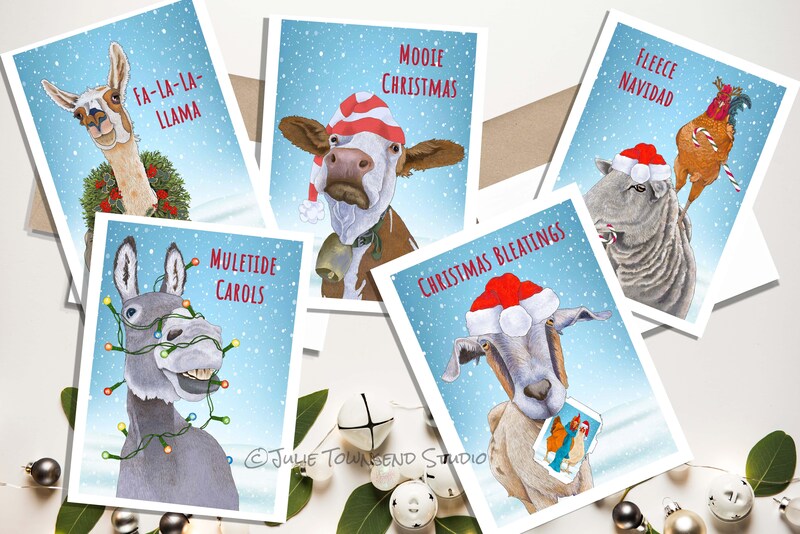 Christmas on Farm - A cards set features my holiday animals - Handmade cards to share the joy of the season with your friends and family